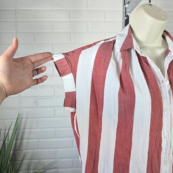 Madewell Red and White Central Tunic Button Up Top size Xtra Small - Picture 10 of 12
